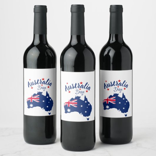 Australia Day Rood Blauw en Wit Wijn Etiket (Flessen)