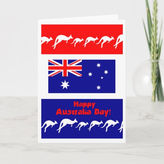 Australia Day Wenskaart, vlag en kangoeroes Kaart (Voorkant)
