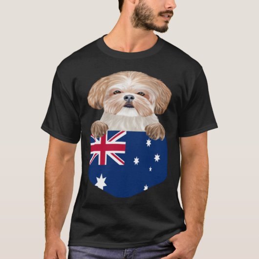 Australia Flag Shih Tzu Dog In Pocket T-shirt (Voorkant)
