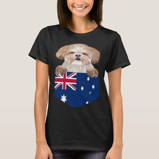 Australia Flag Shih Tzu Dog In Pocket T-shirt (Voorkant)