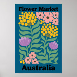 Australia Flower Market Golden Wattle Pink Blossom Poster
