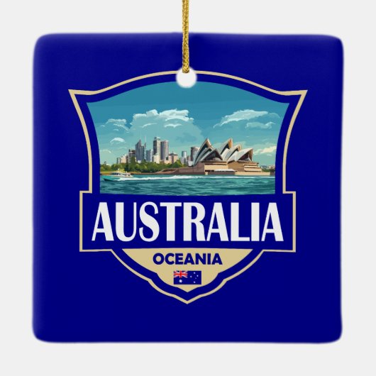 Australia Illustration Retro Badge Keramisch Ornament (Achterkant)