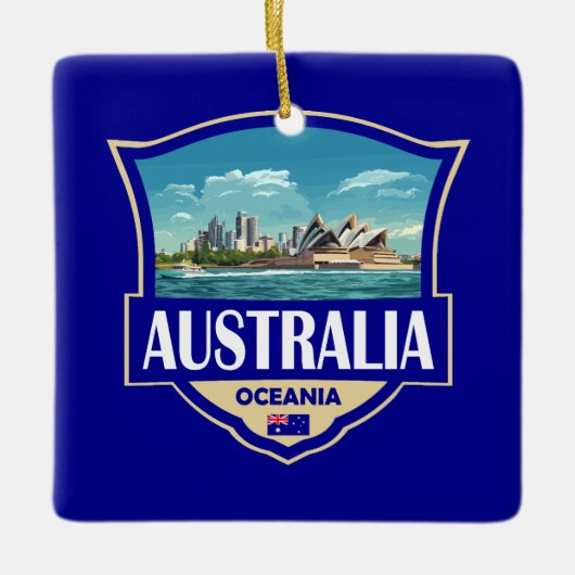 Australia Illustration Retro Badge Keramisch Ornament (Voorkant)