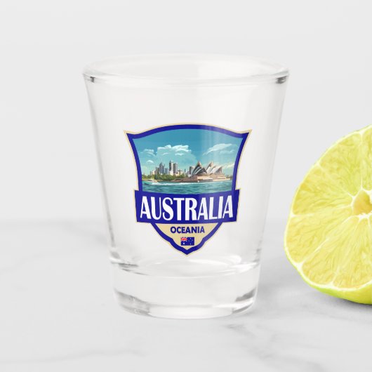 Australia Illustration Retro Badge Shot Glas (Voorkant)