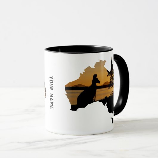 Australia Kangaroo bij Sunset Black White Gold Mok (Voorkant rechts)