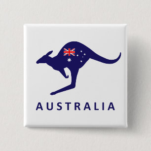AUSTRALIA KANGAROO FLAG VIERKANTE BUTTON 5,1 CM
