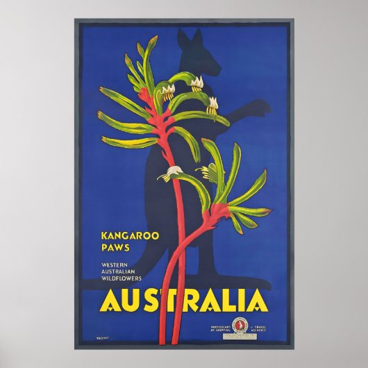 Australia Kangaroo Paws Vintage Travel Poster (Voorkant)