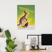 Australia Kangaroo Retro Vintage Travel Poster (Thuiskantoor)
