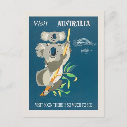Australia Koala Beer Vintage Travel Poster Briefkaart (Voorkant)
