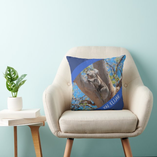 Australia Koala in a Tree, Custom Blue Accent Kussen (Stoel)