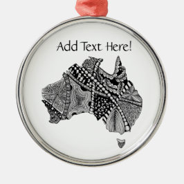 Australia Map Doodle Art Black en White Metalen Ornament