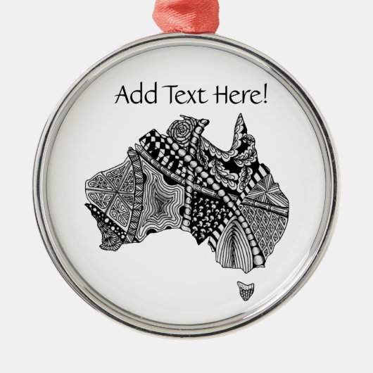 Australia Map Doodle Art Black en White Metalen Ornament (Voorkant)