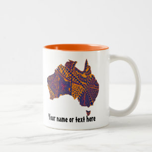 Australia Map Doodle Oranje Paars Tweekleurige Koffiemok