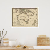 Australia Map getekend door Adrien Hubert Brue 182 Poster (Keuken)