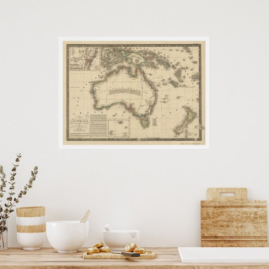 Australia Map getekend door Adrien Hubert Brue 182 Poster (Keuken)