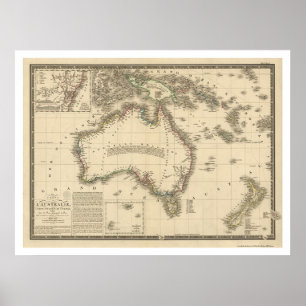 Australia Map getekend door Adrien Hubert Brue 182 Poster
