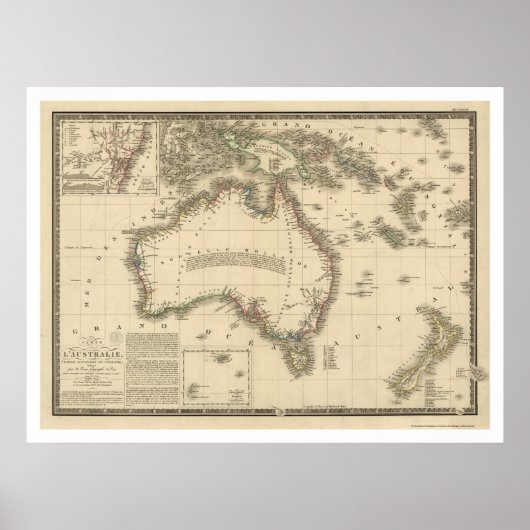 Australia Map getekend door Adrien Hubert Brue 182 Poster (Voorkant)