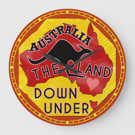 Australia Map Land Down Under with Kangaroo Retro Grote Klok (Voorkant)