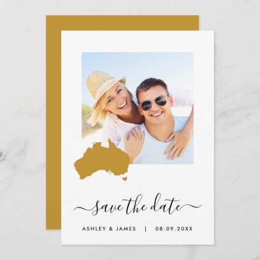 Australia Map Photo Wedding Save the Date Kaart (Voorkant / Achterkant)