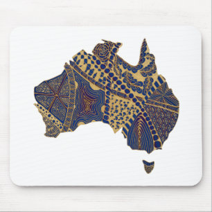 Australia Map Tan-Blue-Red Muismat
