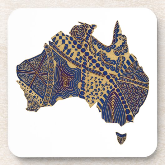 Australia Map Tan-Blue-Red Onderzetter (Voorkant)