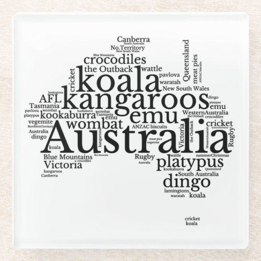 Australia Map Word Art Glazen Onderzetter (Voorkant)
