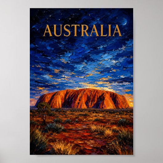 Australia: Mystic Night Uluru Art Souvenir Poster (Voorkant)