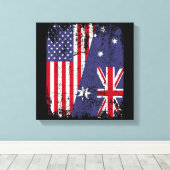 AUSTRALIA ROOTS Half-American Flag AUSTRALIË Canvas Afdruk (Insitu (Houten vloer))