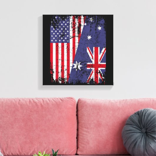 AUSTRALIA ROOTS Half-American Flag AUSTRALIË Canvas Afdruk (Insitu (Woonkamer))