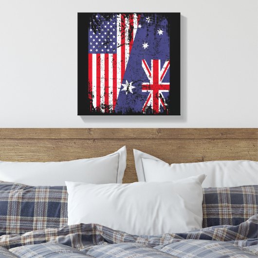 AUSTRALIA ROOTS Half-American Flag AUSTRALIË Canvas Afdruk (Insitu (Slaapkamer))