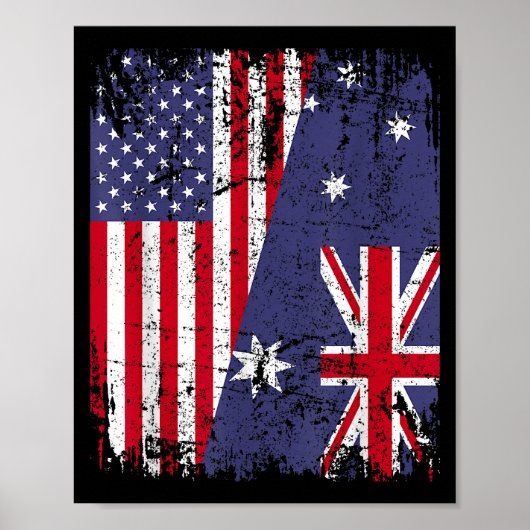 AUSTRALIA ROOTS Half-American Flag AUSTRALIË Poster (Voorkant)
