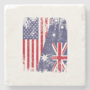 AUSTRALIA ROOTS Half-American Flag AUSTRALIË Stenen Onderzetter