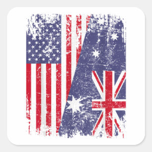 AUSTRALIA ROOTS Half-American Flag AUSTRALIË Vierkante Sticker