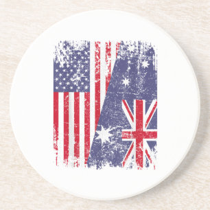 AUSTRALIA ROOTS Half-American Flag AUSTRALIË Zandsteen Onderzetter