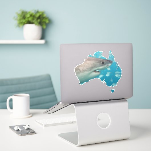 Australia Shape Great White Shark Close Sticker (Laptop op bureau)