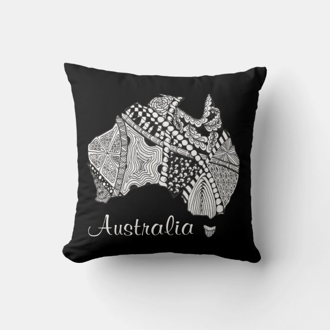Australia Souvenir Map Art Black en White Kussen (Voorkant)