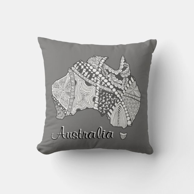 Australia Souvenir Map Art Grey Sierkussen (Voorkant)