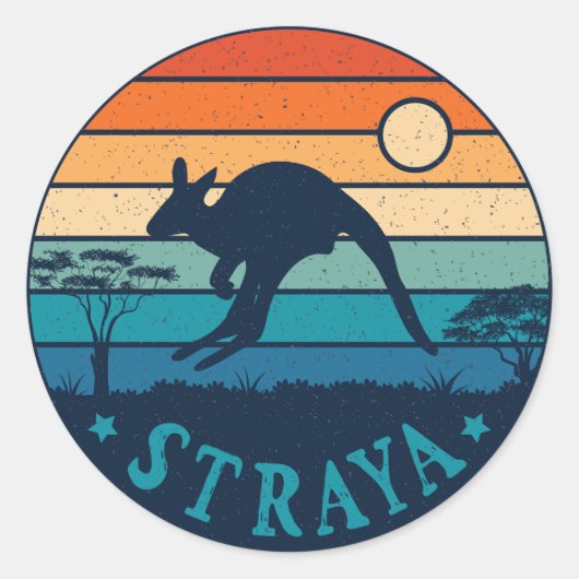 Australia Straya Retro  Kangaroo Aussie Ronde Sticker (Voorkant)