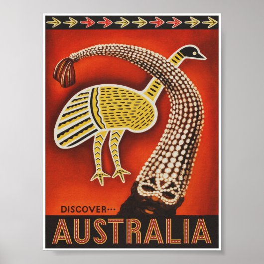 Australia Vintage Travel Poster with Emu (Voorkant)