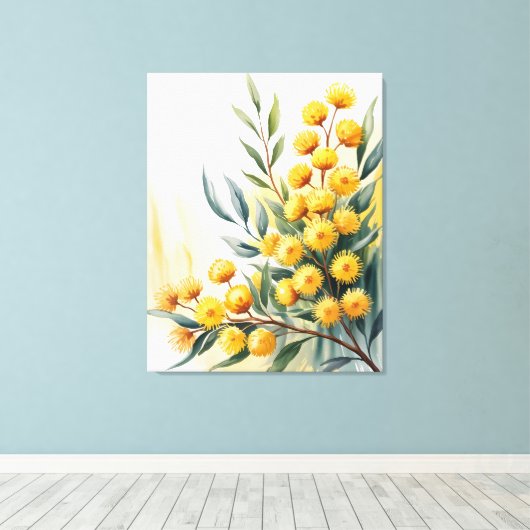 Australia — Watercolor Golden Wattle Canvas Afdruk (Insitu (Houten vloer))