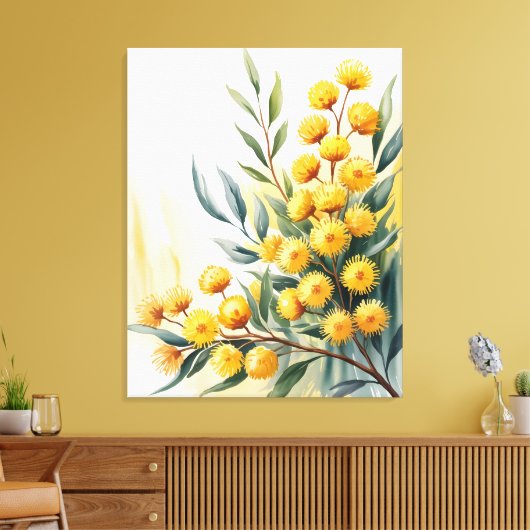 Australia — Watercolor Golden Wattle Canvas Afdruk (Insitu (Woonkamer))