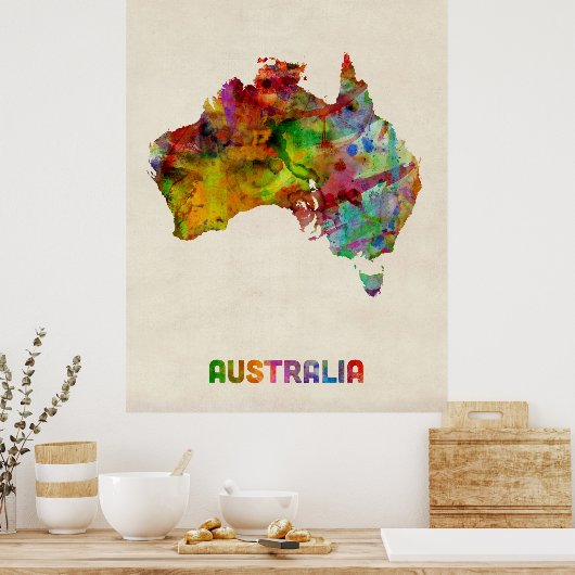 Australia Watercolor Map Poster (Keuken)