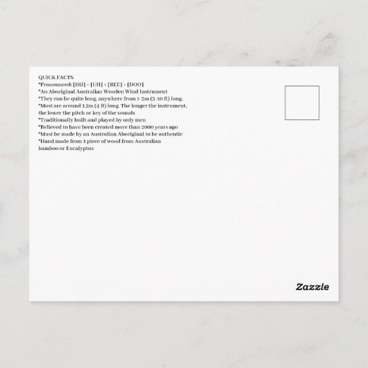Australian Aboriginal Didgeridoo Briefkaart (Achterkant)