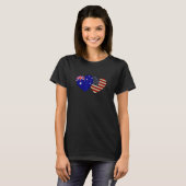 Australian American Couple Heart Love Flag Valenti T-shirt (Voorkant volledig)