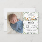 Australian Animals Greenery New Baby Foto Birth Aankondiging (Voorkant)