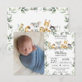 Australian Animals Greenery New Baby Foto Birth Aankondiging (Voorkant / Achterkant)