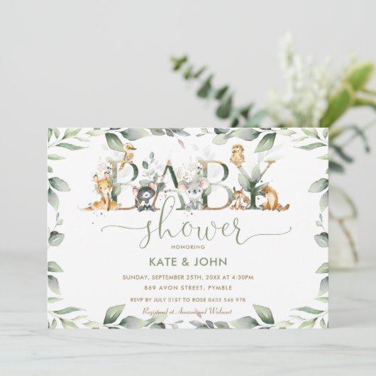 Australian Animals GreenGenery Baby shower Neutral Kaart (Staand voorkant)