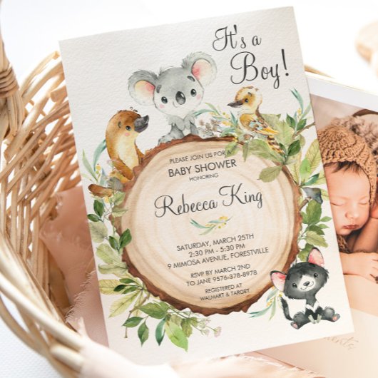 Australian Animals Koala Baby shower Neutral Boy Kaart