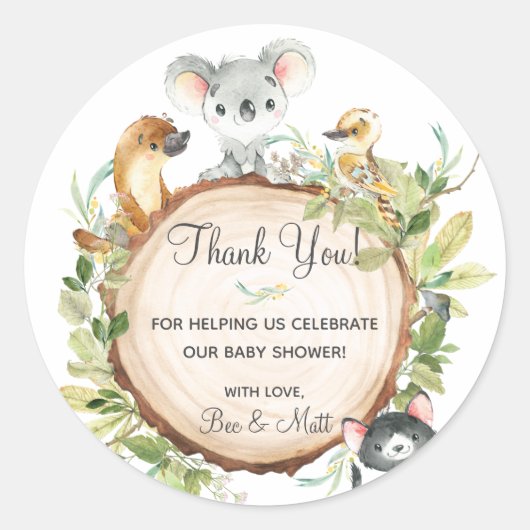 Australian Animals Koala Verjaardag Baby shower Ronde Sticker (Voorkant)