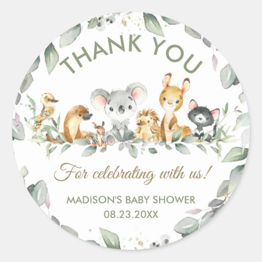 Australian Animals Verjaardag Baby shower Favor Ronde Sticker (Voorkant)